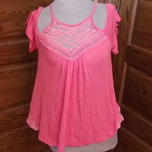 Cute Coral lace embroidered top